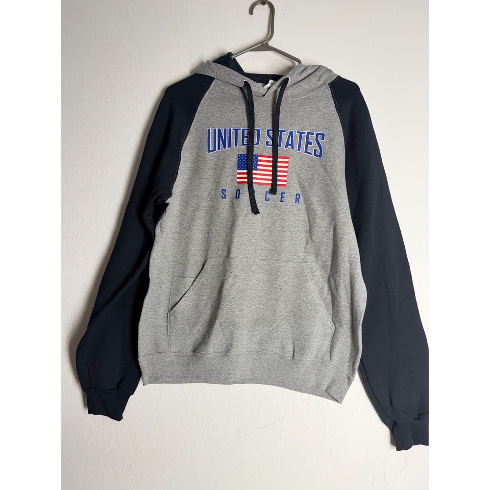 Jerzees United States Soccer Hoodie Mens Large Gray Navy Raglan US Flag Pullover
